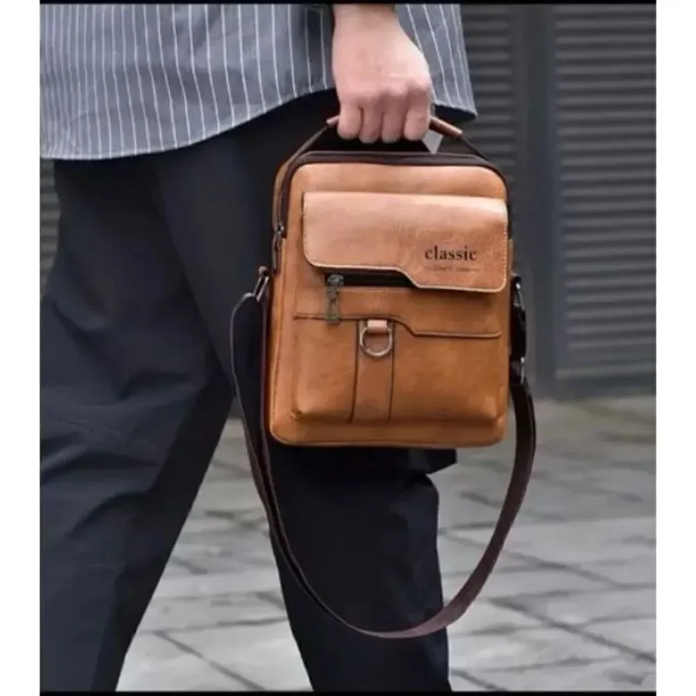 NWT CLASSIC Vintage Tan Camel Shoulder Spacious Multi-Pocket Office Travel Bag